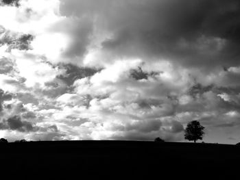 Silhouette trees on field against sky