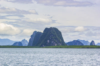 The sea, the mountains in phang nga bay, phangnga thailand.