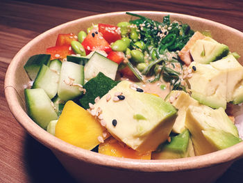 Close-up of salad in bowl on table
