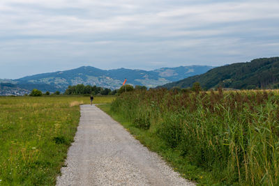 Road amidst green landscape against sky