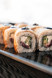 Close-up of food in plate on table