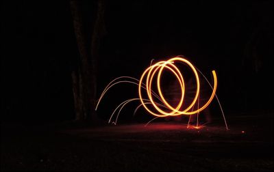 View of wire wool spinning at night