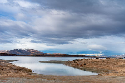 Scenic view of lake against sky. scenic  view new zealand southern alps from lake pukaki east bank