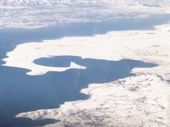 Aerial view of lake against sky