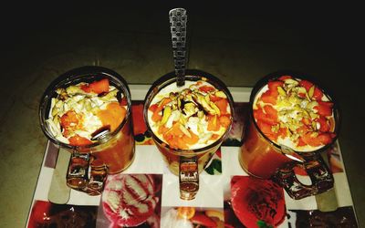 High angle view of ice cream on table