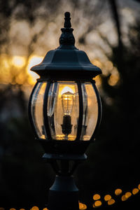 Close-up of illuminated lantern at night