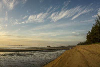 Scenic view of beach against sky during sunset