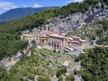 High angle view of monastery of san benedetto, in subiaco - italy
