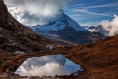 Panoramic view of snowcapped mountains against sky