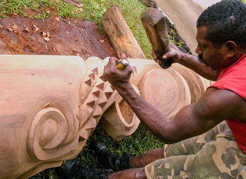 Side view of man working