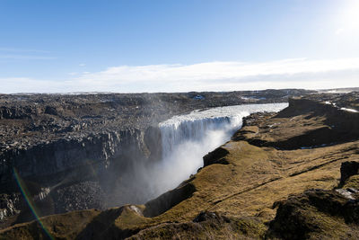 Aerial view of majestic waterfall