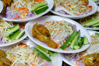 High angle view of salad in plate on table