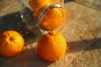 High angle view of oranges on table