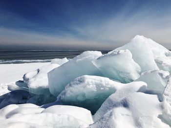 Snow covered landscape against sky