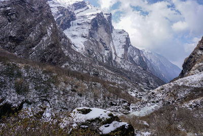 Scenic view of snowcapped mountains against sky