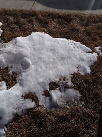 High angle view of snow covered land