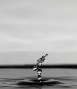 Close-up of drop falling on water