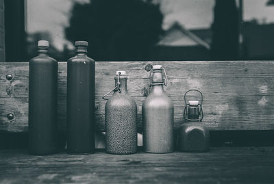 Close-up of bottles on table