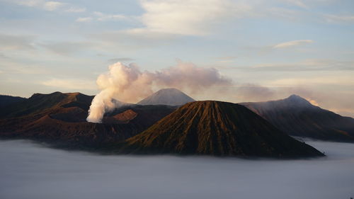 Panoramic view of volcanic mountain against sky