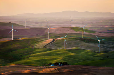 High angle view of wind turbine against clear sky