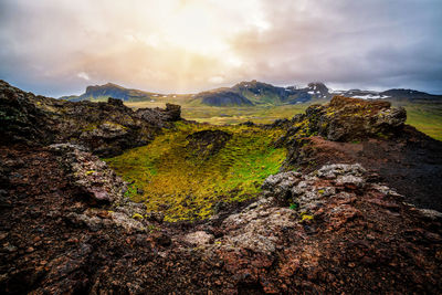 Scenic view of mountains against sky