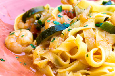 Close-up of pasta served in plate