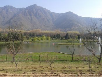 Scenic view of lake and mountains