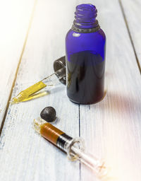 Close-up of bottles on table