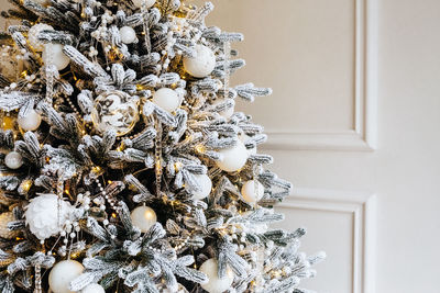 Close-up of christmas tree at home