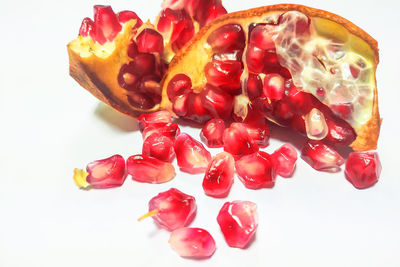 High angle view of cherries on white background