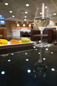 Glass of wine on table in restaurant