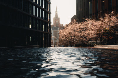 Canal amidst buildings in background