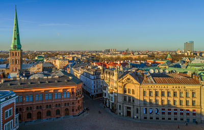 High angle view of buildings in city