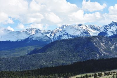 Scenic view of snowcapped mountains against sky