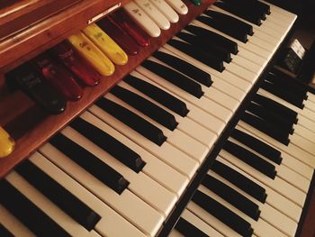 High angle view of piano keys