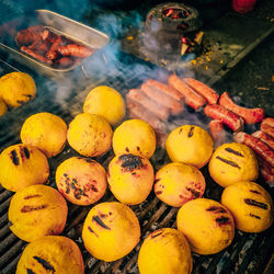 High angle view of fruits for sale at market stall