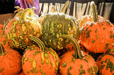 Close-up of pumpkins for sale at market stall