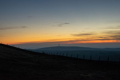Scenic view of silhouette land against sky during sunset