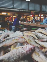 View of fish for sale at market stall