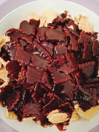 Close-up of chocolate cake in plate