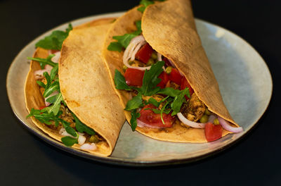 Close-up of food served in plate