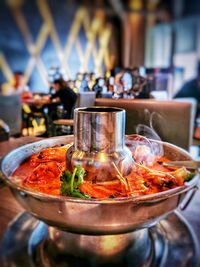 Close-up of food in glass on table