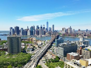 City skyline with river in background