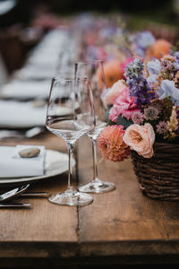 Close-up of wine in glass vase on table