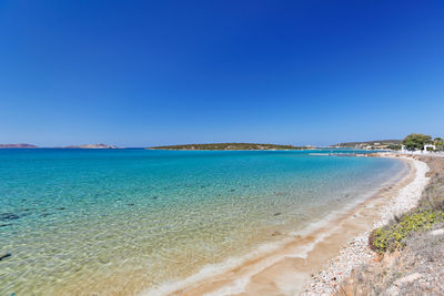 Scenic view of sea against clear blue sky