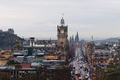 High angle view of buildings in city