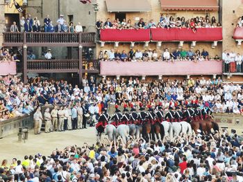 High angle view of group of people standing outdoors