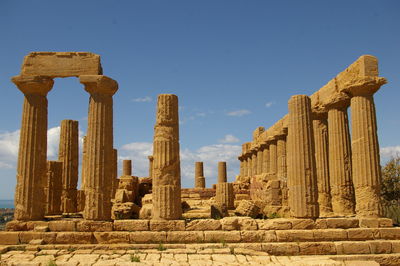 Low angle view of old temple against sky