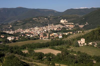 Panoramic view of spoleto old town in umbria, italy
