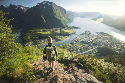 View of female hiker at summer